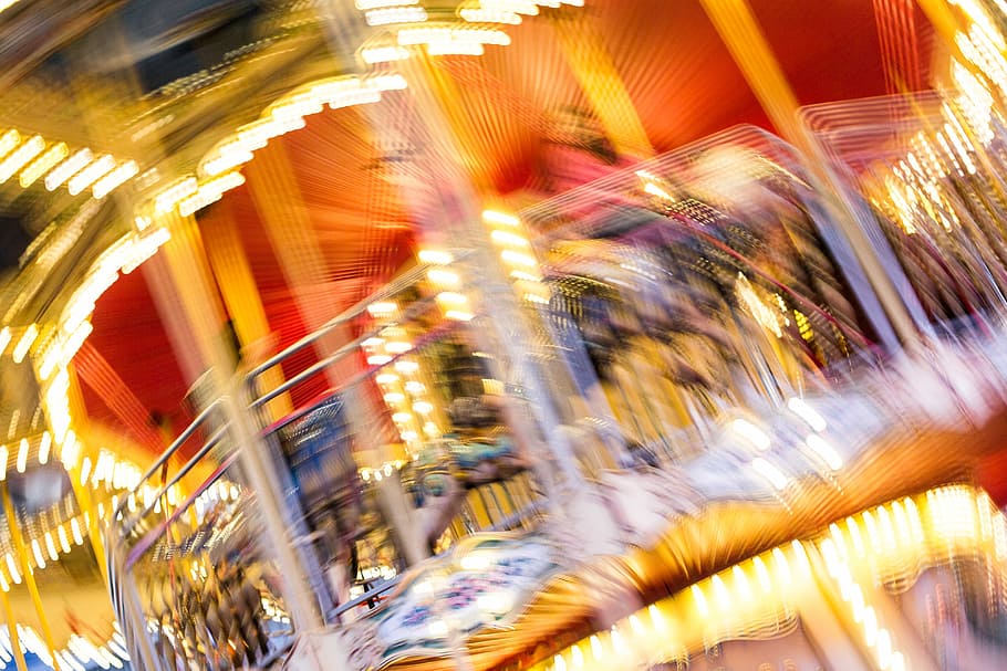 night, Crazy, Blurred, Carousel, at Night, carousels, colorful, evening, feast, festival