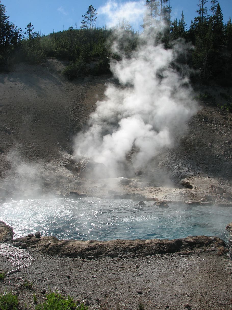 yellowstone, geyser, geothermal, smoke - physical structure, nature, land, day, beauty in nature, non-urban scene, heat - temperature