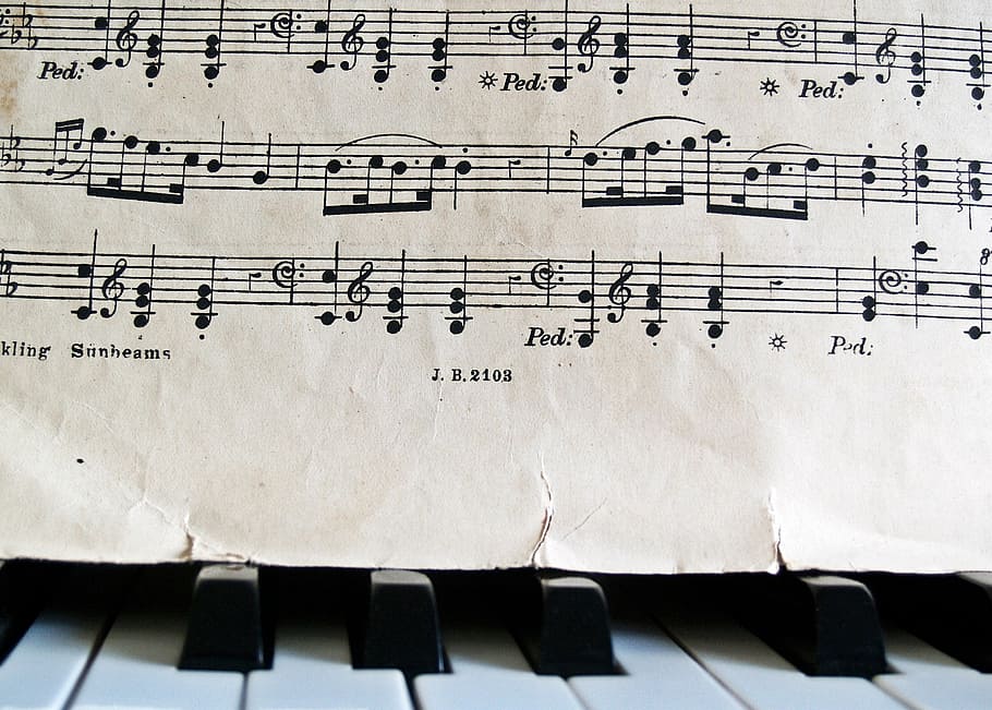 music sheet, piano, key, notes, sheet music, keys, old, antique, torn, score