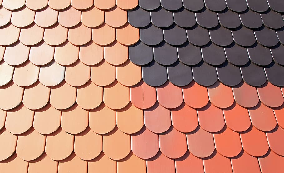 oranye, merah, hitam, atap sirap, struktur, pola, bata, atap, rumah, atap rumah