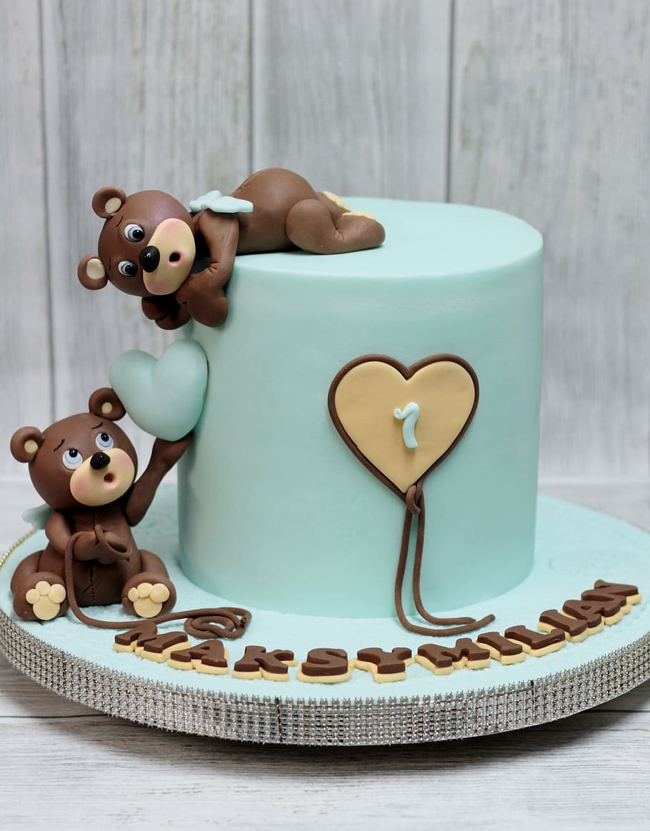 dua, beruang, kue fondant, boneka beruang, kue, ulang tahun, dekorasi, kreatif, seni, representasi