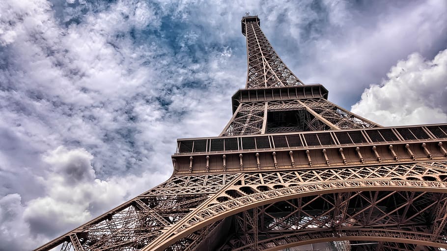eiffel, menara, langit, tengara, perjalanan, pariwisata, liburan, Paris, Perancis, struktur