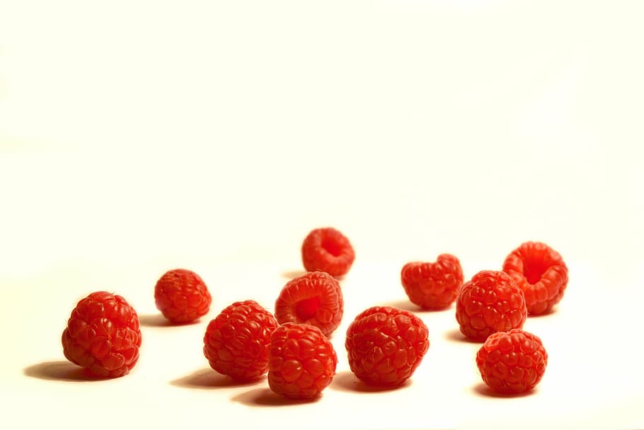 raspberry, berries, food, red and white, fresh, food and drink, white background, studio shot, cut out, fruit