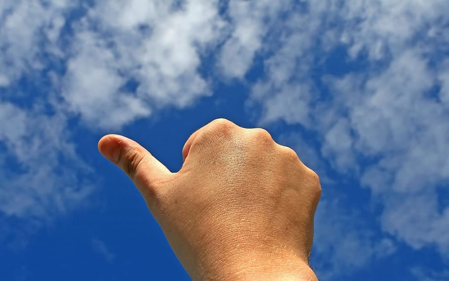 right, human, hand, blue, sky, achievement, agree, approval, beautiful, body