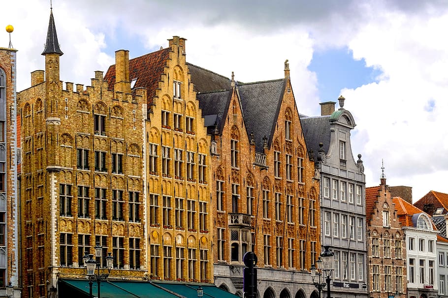 building, facade, brick, architecture, medieval, city, bruges, brugge, belgium, flanders