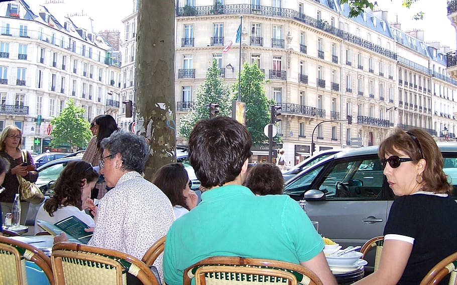 París, café, Francia, ciudad, restaurante, Europa, arquitectura, estructura construida, exterior del edificio, mujeres