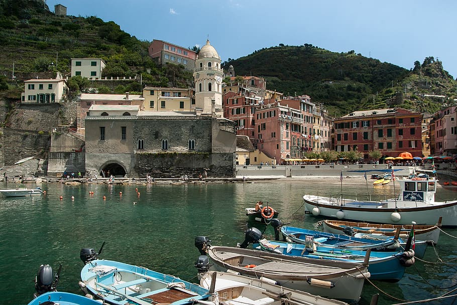 Cinque Terre, Vernazza, pueblo, puerto, italia, embarcación náutica, europa, mar, mar Mediterráneo, agua