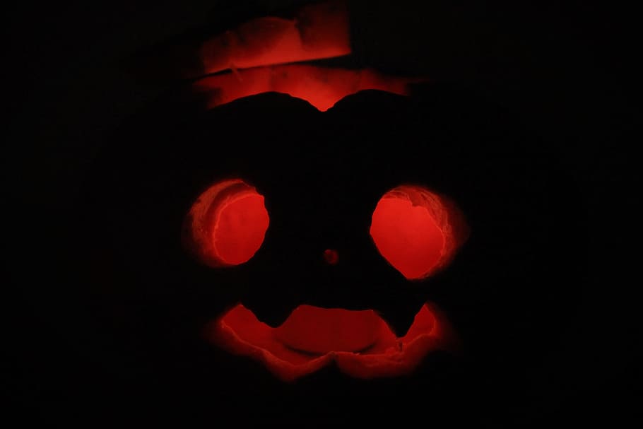 helloween, pumpkin, creepy, autumn decoration, pumpkin face, dark, helloweenkürbis, black background, red, human body part