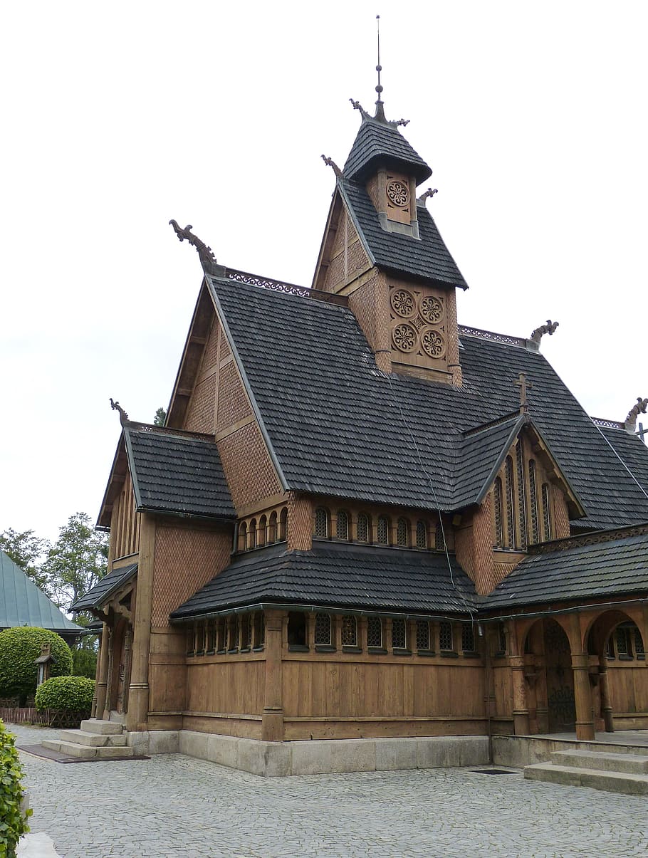 Stave Church, Church, Architecture, architecture, church, building, impressive, famous, wooden church, poland, wang