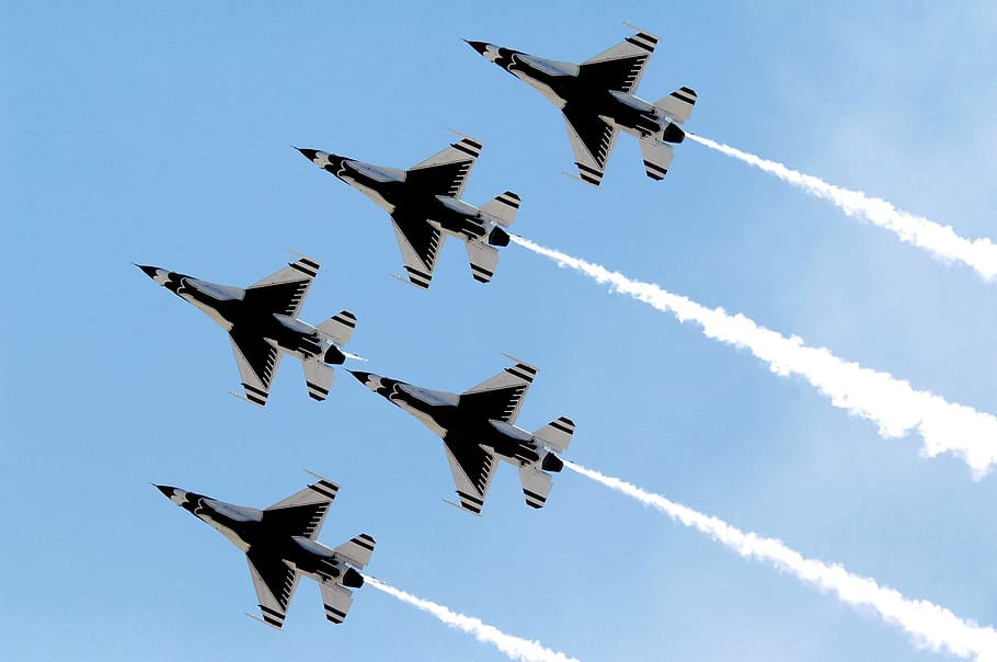 Air Show, Thunderbirds, Military, us air force, aircraft, jets, smoke, planes, fighters, airplanes