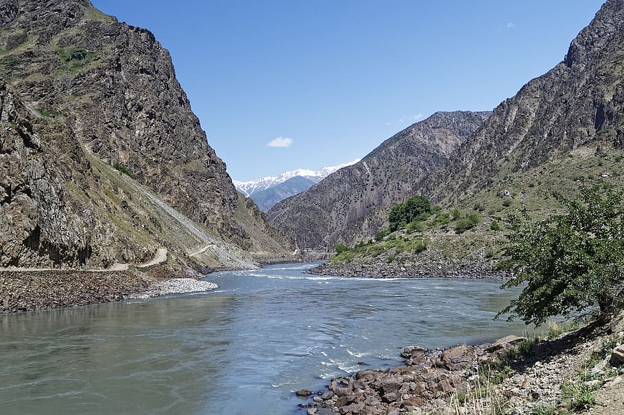 tajikistan, provinsi gunung-badakhshan, pamir, pegunungan tinggi, sungai pandsch, lembah pandsch, pemandangan, pegunungan, sungai, air