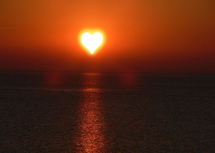 sunset on sea, background, texture, sun, heart, love, heart shape, loving, wedding, background image