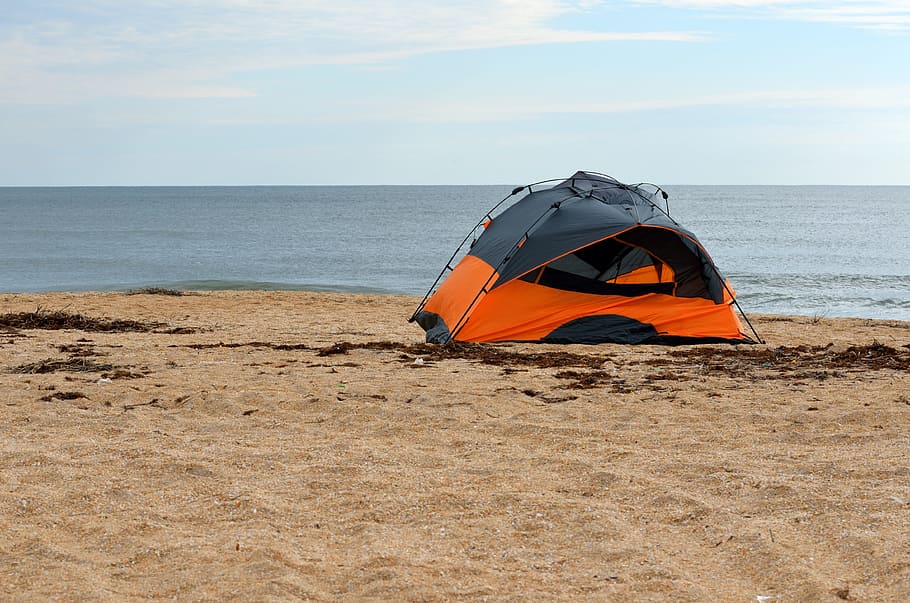tent camping, beach, leisure, ocean, surf, vacation, tent, nature, travel, landscape