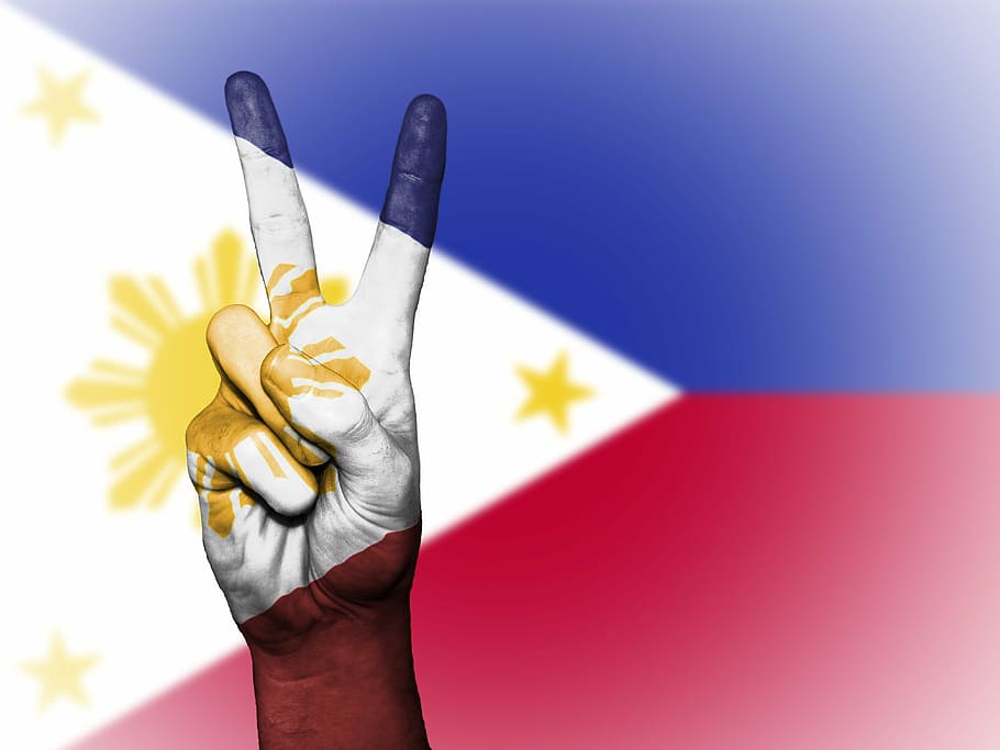 bandera filipina, filipinas, paz, mano, nación, fondo, bandera, colores, país, icono