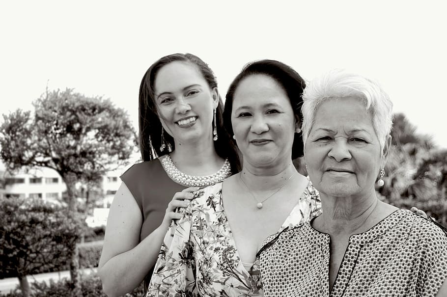 Family, Women, Black And White, adult, portrait, togetherness, three people, looking at camera, adults only, smiling