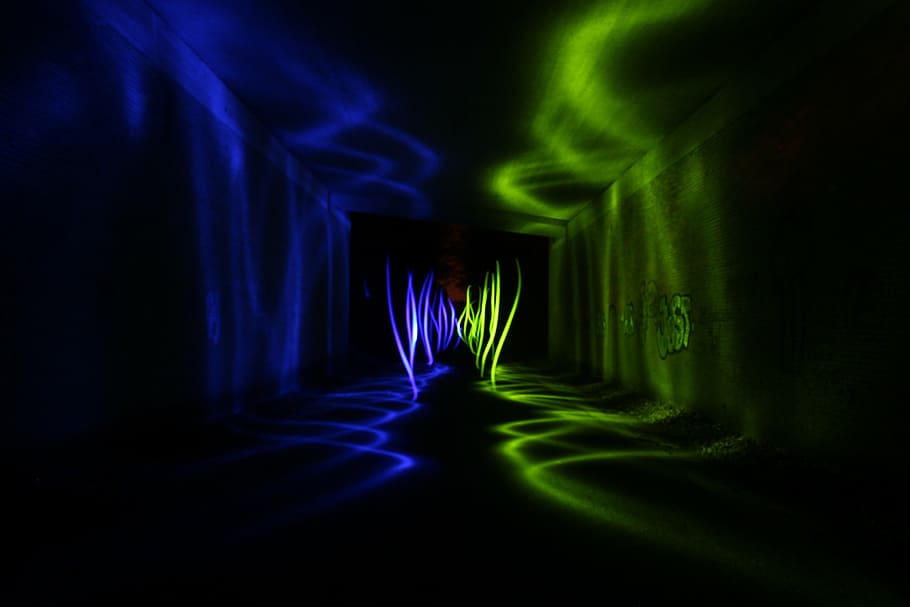 light painting, color, colorful, structure, flame, underpass, illuminated, green color, night, glowing