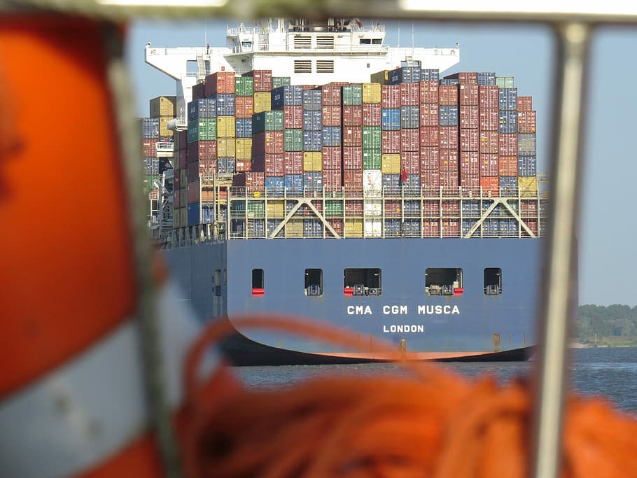 Contenedor, carga, marítimo, envío, romance, portacontenedores, carguero, barco, transporte, carga de puente de contenedores