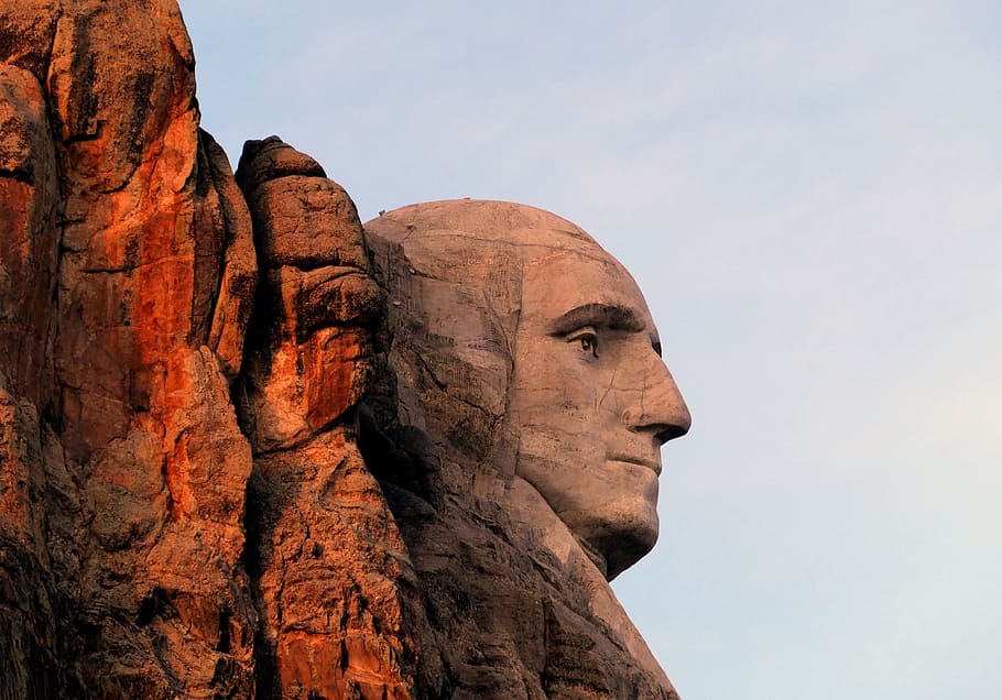 George Washington, Mt, Rushmore, South Dakota, Mount Rushmore, sky, low angle view, solid, sculpture, representation
