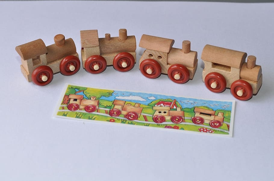 brown-and-red, wooden, toy train, white, surface, toy, toys, children toys, wooden toys, train toy