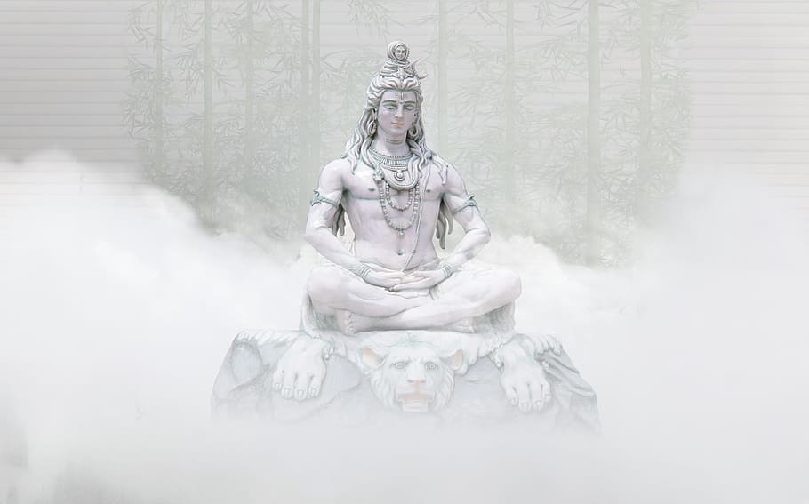 estatua de la deidad hindú, rodeado, nieblas, deidad, religión, hindú, shiva, estatua, espiritual, asia