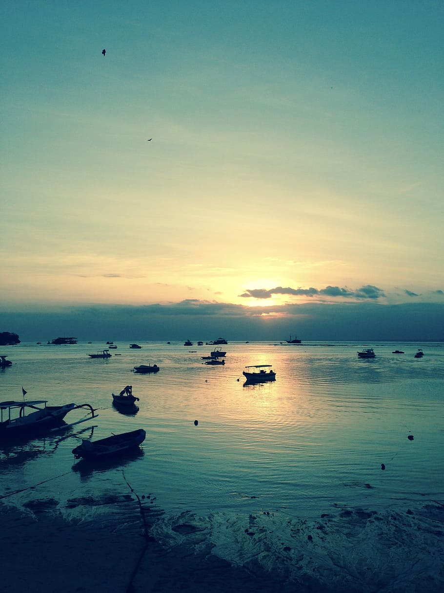 Bali, Island, Boats, Sunset, Ocean, Sea, bali, island, ocean, sea, blue, water
