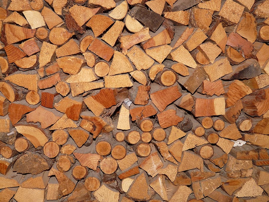 kayu, holzstapel, kayu bakar, log, panas, stok tumbuh, bingkai penuh, latar belakang, kelompok besar objek, kelimpahan
