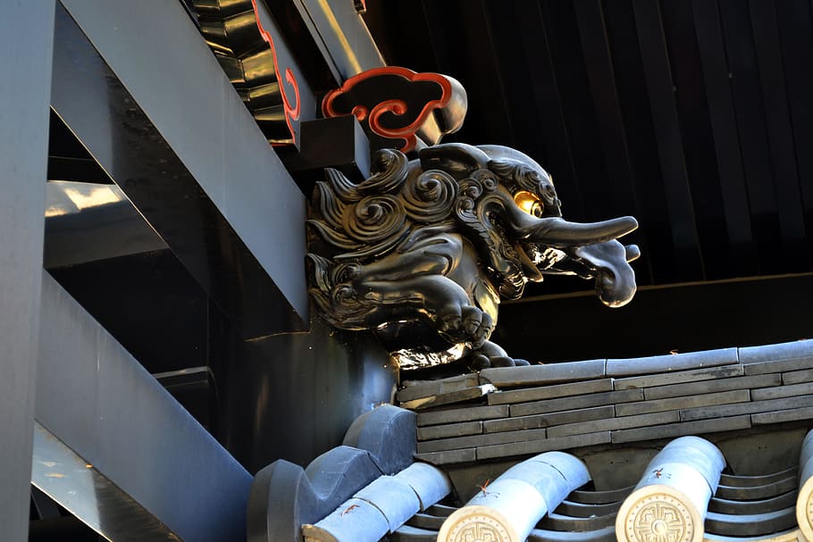 tokyo, japan, dragon, japanese, asia, architecture, sculpture, built structure, low angle view, representation