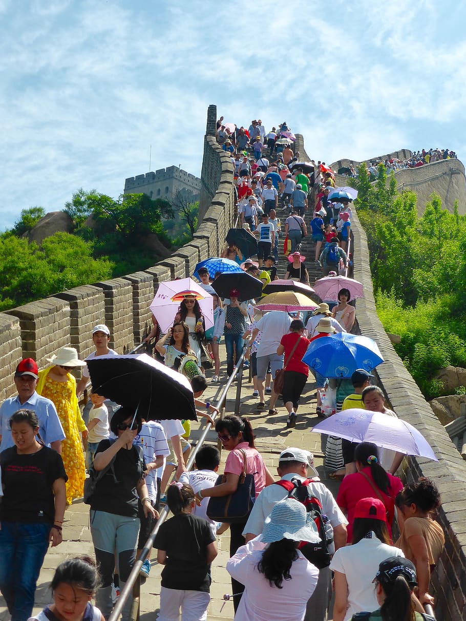 turistas, grande muralha da china, chinês, famosos, património, marco, histórico, parede, ótimo, cênica