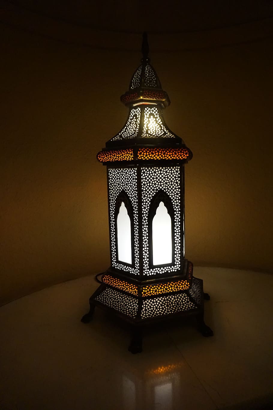 black, yellow, lamp, brown, wooden, surface, Ramadan, Dubai, Uae, Lantern