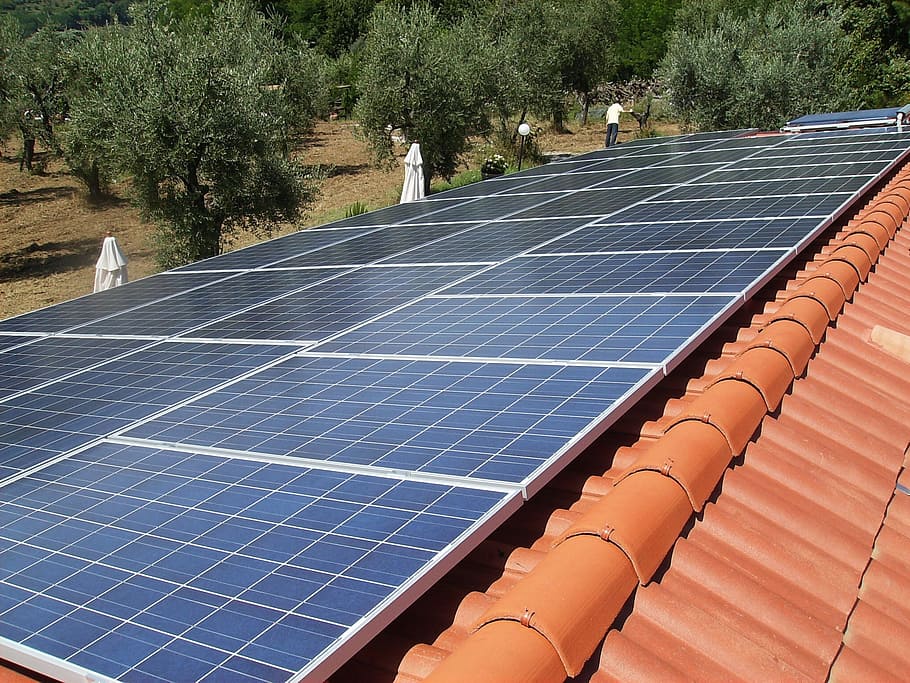 青, ソーラー, パネル, 屋根, 太陽光発電システム, 太陽エネルギー, 再生可能エネルギー, 省エネ, 代替エネルギー, ソーラーパネル