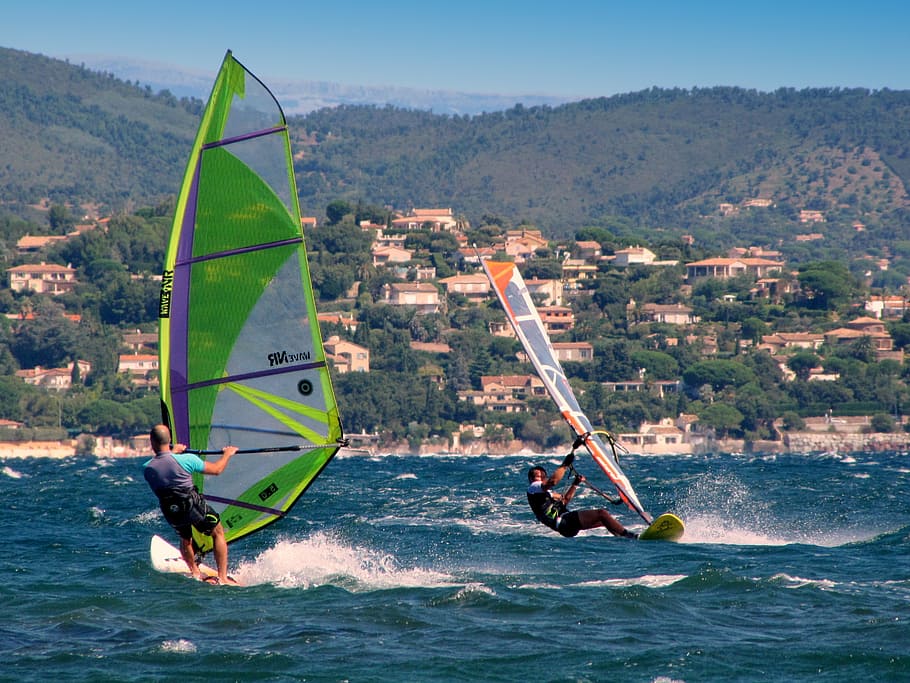 windsurf, wind surfers, aquatics, south of france, saint-tropez, sport, water, adventure, sea, extreme sports