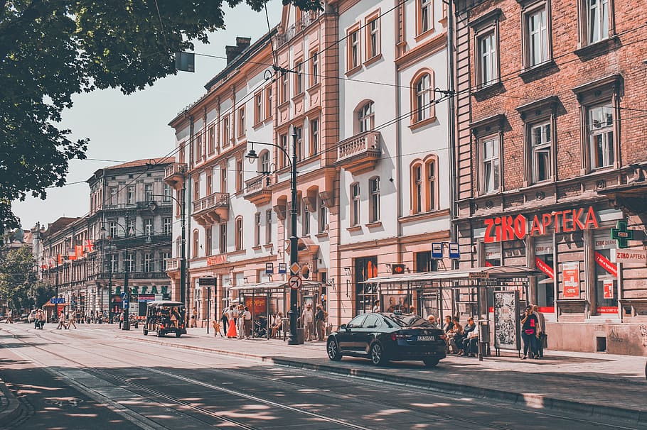 boulevard, street, buildings, architecture, urban, city, downtown, krakow, poland, building exterior