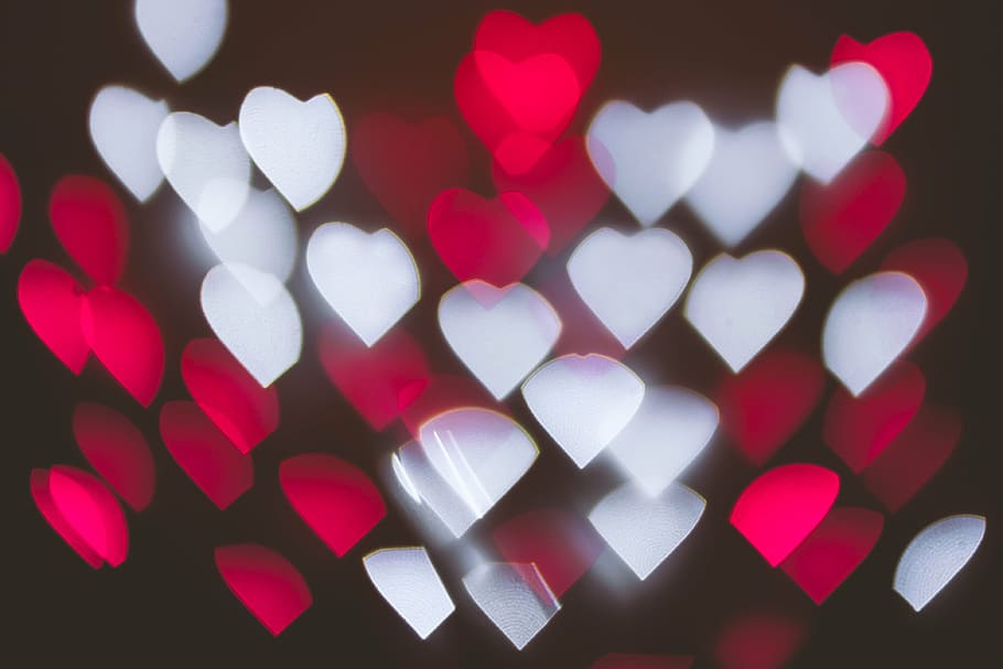 red, white, bokeh photography, love, bokeh, hearts, lights, abstract, texture, valentines