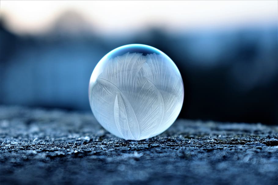 burbuja de jabón, congelado, invierno, hielo, burbuja, bola, frío, escarcha, cristales, bola de escarcha