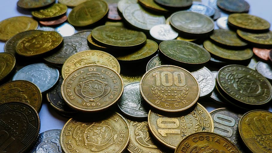 coins, money, money coins, currency, colones, costa rica, payment, cash, finance, coin
