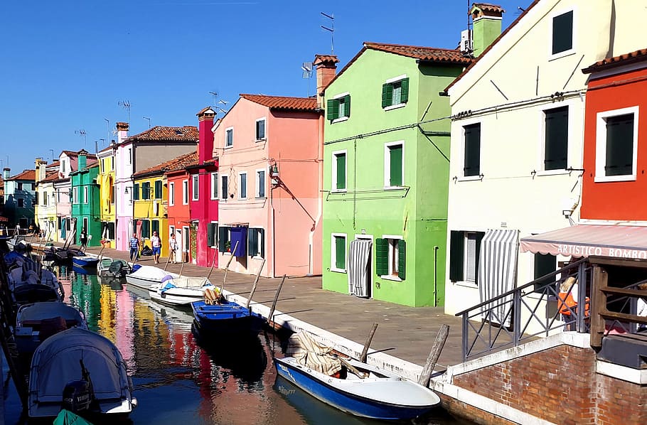 Burano, Venice, Channel, Building, Paint, italy, bright, bright colors, water, boat