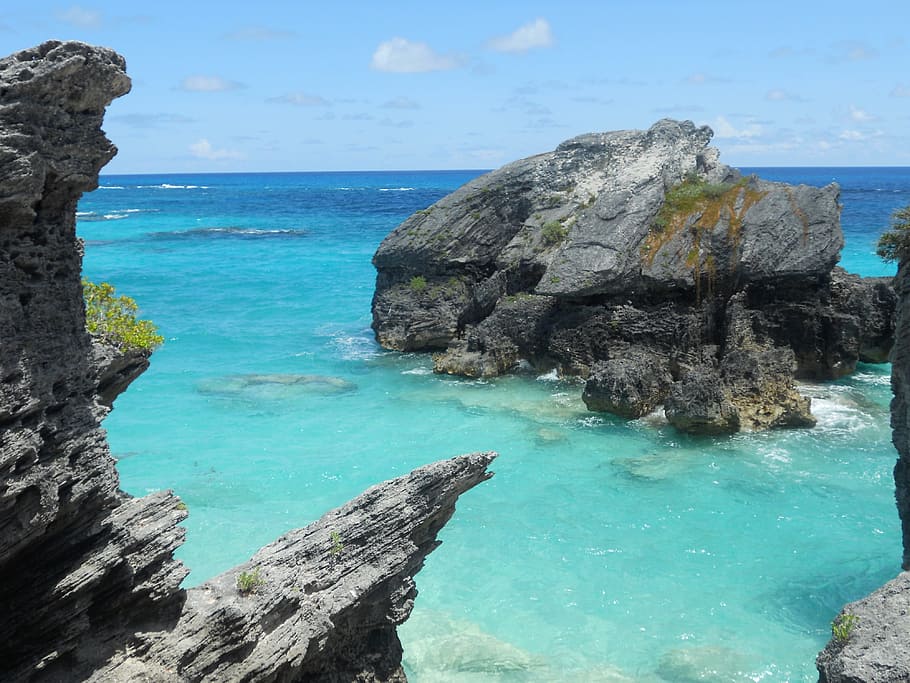 sea stack, body, water, Bermuda, Blue, Water, Rocks, blue, sea, rock - object, horizon over water