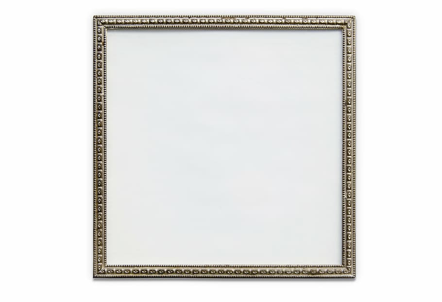 squared, gray, wooden, frame, picture frame, metal, border, empty, old, picture frame isolated