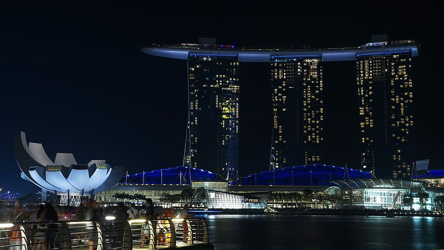 marina bay singapore, night, famous Place, illuminated, architecture, urban Scene, cityscape, travel Destinations, city, urban Skyline