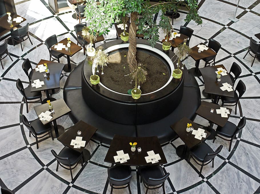 restaurant, table circle, mall, shopping centre, leather, tree, tiles, nobel, shoppingmall, shopping center