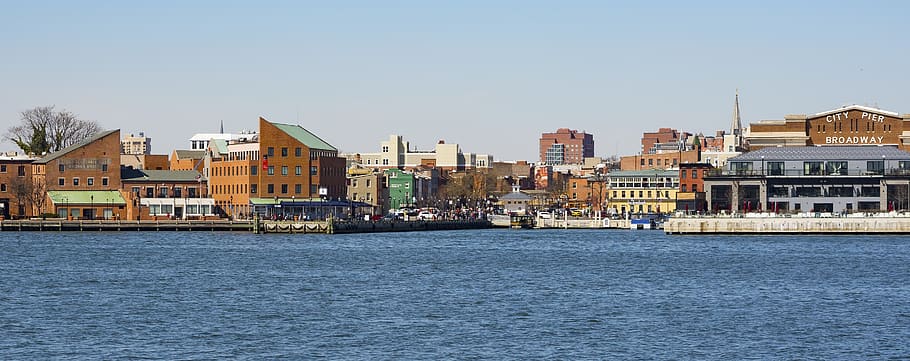 agua, mar, puerto, barco, panorama, Baltimore, punto de derribo, ciudad, urbano, hito