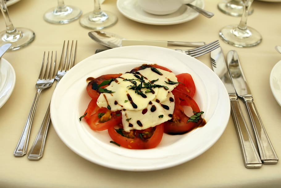 tomato dish, serve, white, plate, affair, anniversary, banquet, beautiful, birthday, alcohol