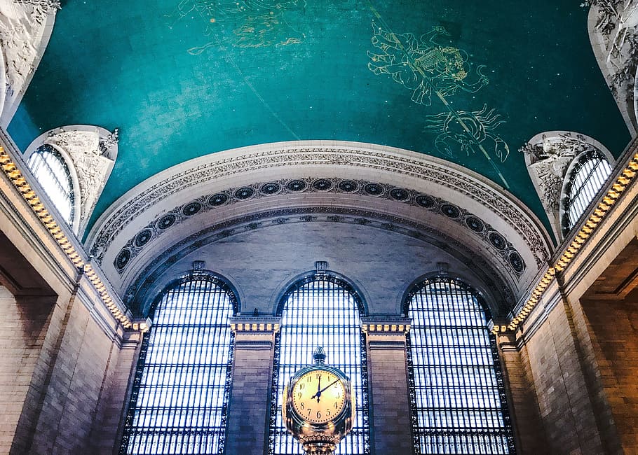 grand central terminal, clock, station, train station, time, hour, railway, minute, train, old