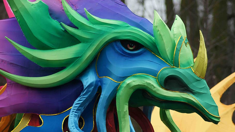 dragon's head, zoo, festival of lights, cologne zoo, green color, art and craft, animal representation, day, representation, creativity