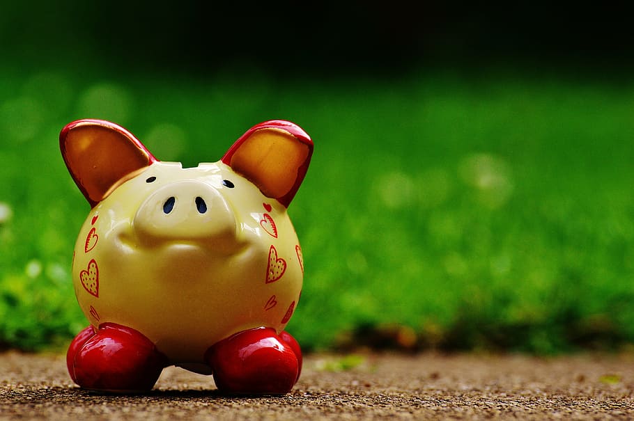 yellow, ceramic, piggy bank, heart, funny, save, savings bank, money, piglet, spar slot