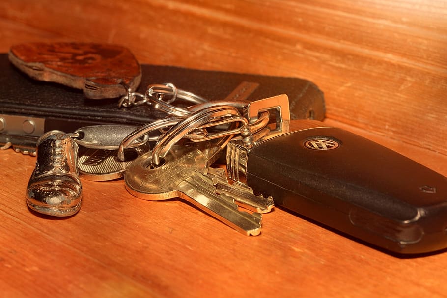 key, keychain, car keys, close, wood - material, table, safety, indoors, security, still life