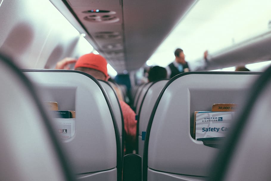 乗客, 座っている, 内部, 旅客機, 飛行機, 航空会社, 旅行, 座席, キャビン, 乗組員