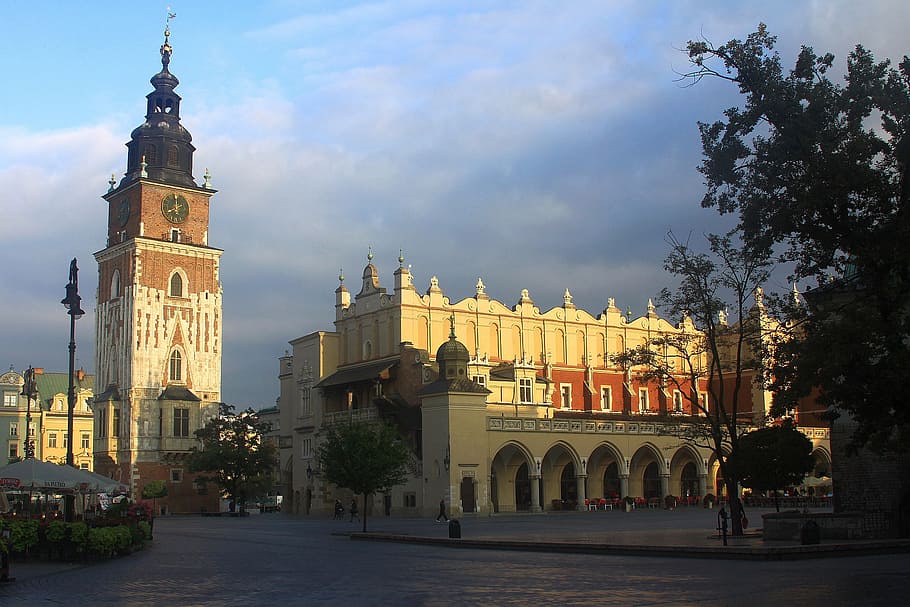 Cracovia, Polonia, mercado, plaza, pueblo, tela, sala, antiguo, ciudad, arquitectura