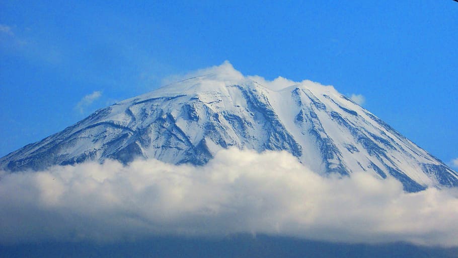 gunung berapi misti, salju, awan, sierra nevada, lanskap bersalju, alam, gunung, musim dingin, gunung berapi, biru