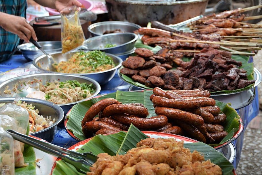 laos, luang prabang, market, food, food and drink, choice, freshness, meat, variation, chinese food